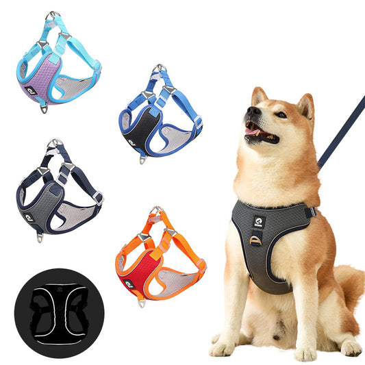 Pet Dog Harness Leash Adjustable Breathable Mesh Reflective Saddle