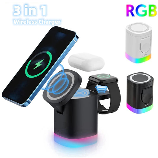 3-in-1 Magnetic Foldable Wireless Fast Charger For Smart Phone Airpods And Watch